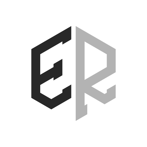 現代のユニークな六角形の文字 ER ロゴデザインテンプレート エレガントな初期 ER 文字 ロゴコンセプト
