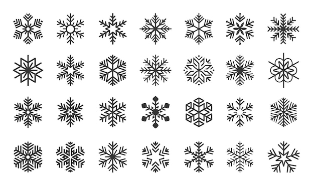 現代的でユニークな雪花アイコンセット 冬の新年 ソーシャルメディアバナーとアパレルデザイン