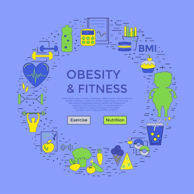 Volantino o pagina di destinazione banner per l'obesità e il fitness dal design moderno e unico per il sito medico