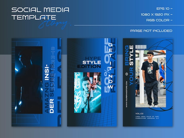 Modern urban futuristic streetwear fashion design for social media story template