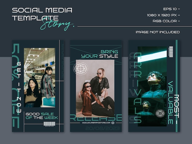 Modern urban futuristic streetwear fashion design for social media story template