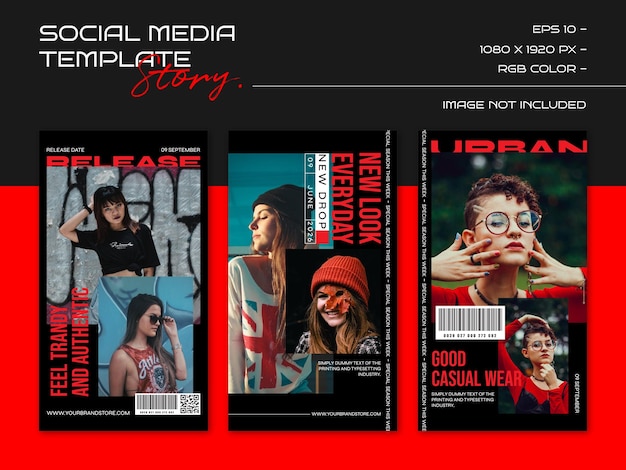 Vector modern urban futuristic streetwear fashion design for social media story template