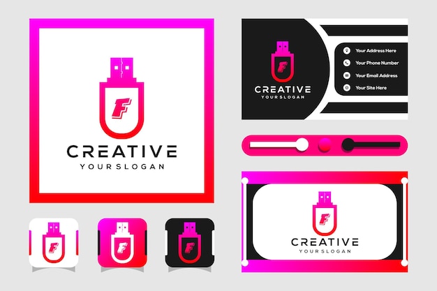 Modern usb-logo-ontwerp met letters f