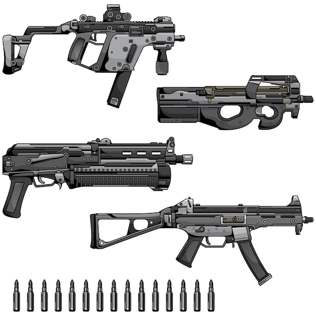 Vector modern various assault rifles