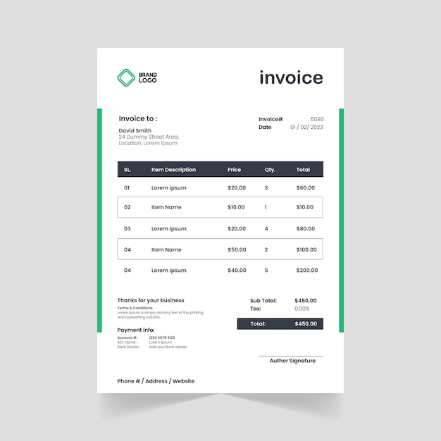 Modern Vector Abstract Invoice Design Template in Black and Green Color
