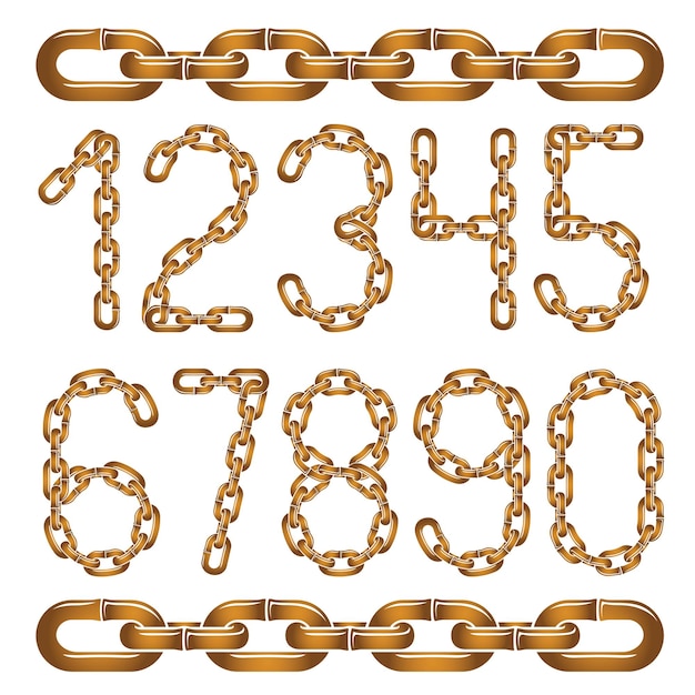 Vector modern vector digits numerals collection. elegant numbers can be used in poster design. made with iron chain, linked connection.