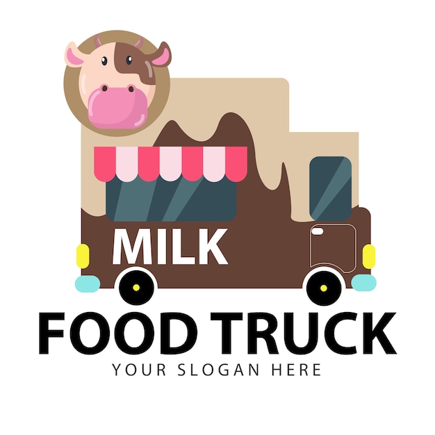 Vector modern vector flat design illustration on cow's milk delivery service with cow drawing