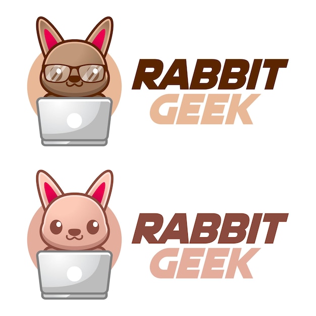 Modern vector flat design simple minimalist logo template of rabbit bunny geek