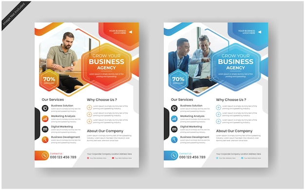 Modern vector flyer template in A4 size, Corporate business flyer design with colorful shapes