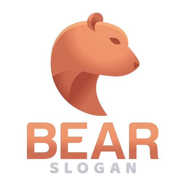 Modern vector gradient 3d design simple minimalist logo template of cute grizzly bear cartoon head vector for brand emblem label badge Isolated on white background