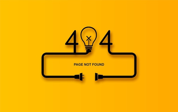 Vector modern vector illustration of 404 error for website light bulb electric plug and socket unplugged