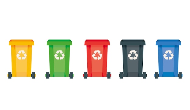 Modern vector illustration of colored rubbish containers for separate sorting of garbage