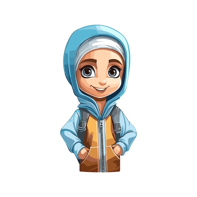 A Modern vector illustration of muslim girl mascot cartoon character with white background