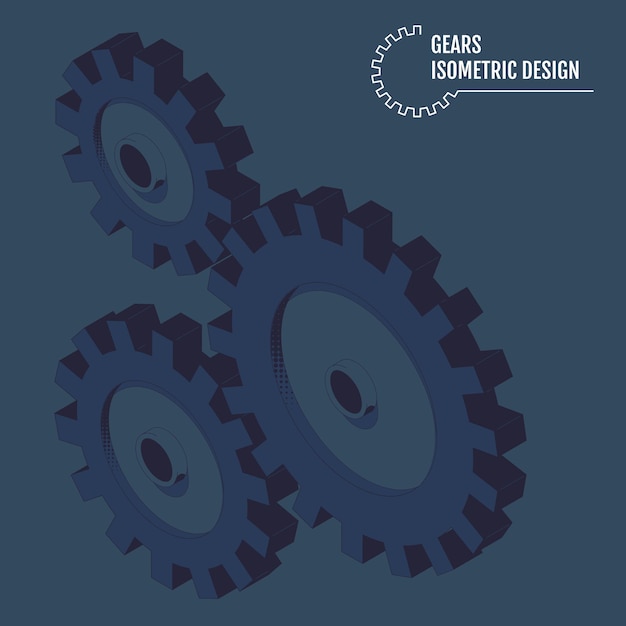 灰色の背景テンプレートに等尺性歯車の現代ベクトル図等尺性歯車歯車機構サービスアイコン歯車インフォグラフィックベクトルテンプレート