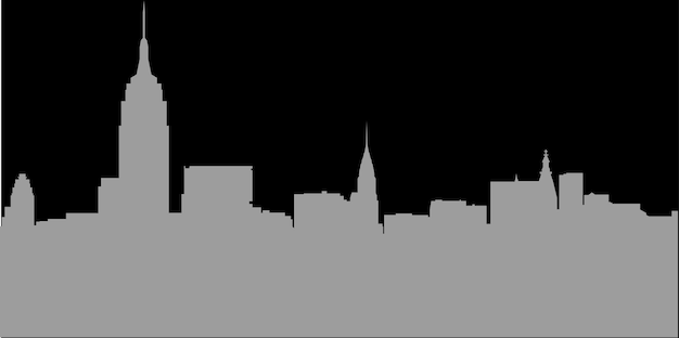 Vector modern vector landscape new york skyline modern city houses skyscrapers gray silhouette of buildings on black background flat style vector