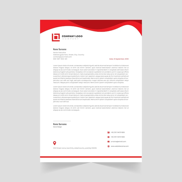 Modern Vector Professional Red and Black Color Shape Corporate Letterhead Design Template