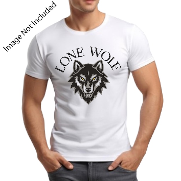 A modern vector t shirt design logo featuring a fierce stylized wolf facing forward with sharp