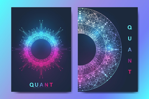 Modern vector template for brochure, leaflet, flyer, cover, banner, catalog, magazine, annual report. quantum technology. futuristic explosion design. big data visualization. artificial intelligence