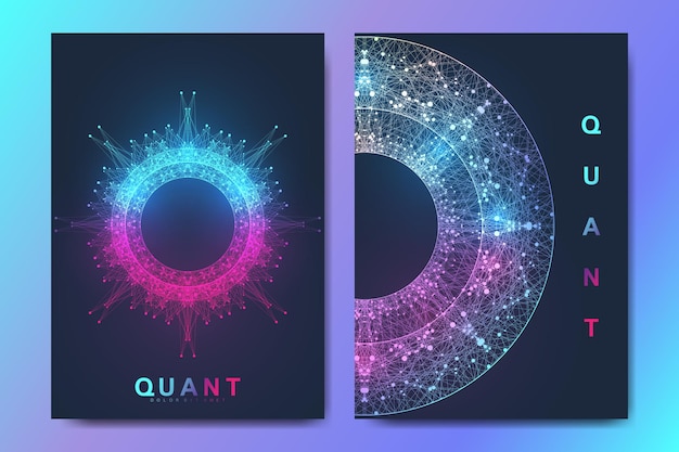 Modern vector template for brochure, leaflet, flyer, cover, banner, catalog, magazine, annual report. Quantum technology. Futuristic explosion design. Big data visualization. Artificial intelligence