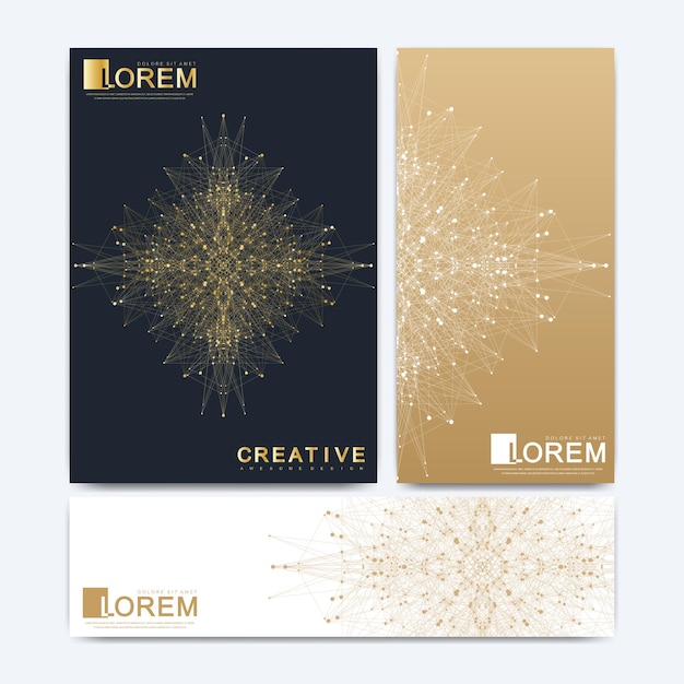 Modern vector template for brochure, leaflet, flyer, cover, catalog, magazine or annual report in a4 size. business, science and technology design book layout. presentation with golden mandala.