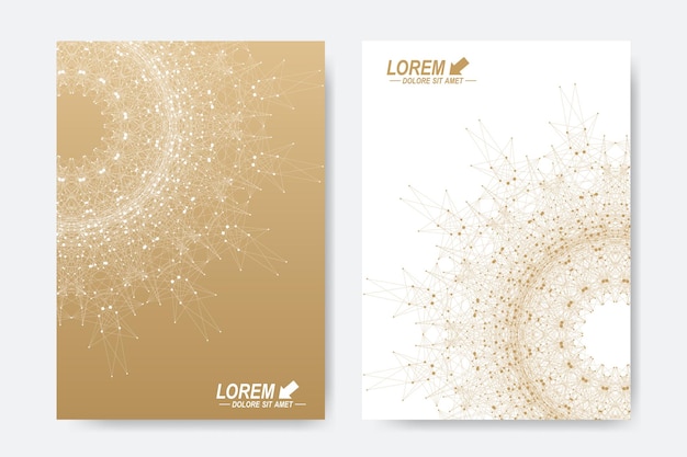 Modern vector template for brochure, Leaflet, flyer, cover, magazine or annual report. A4 size. Business, science, medicine and technology design book layout. Abstract presentation with golden mandala