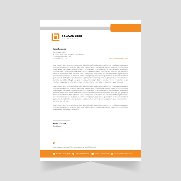 Modern Vector Template for Professional Orange Color Corporate Letterhead Design