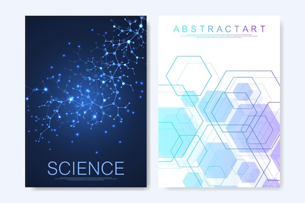 Modern vector templates for brochure cover banner flyer annual report leaflet hexagonal molecular st