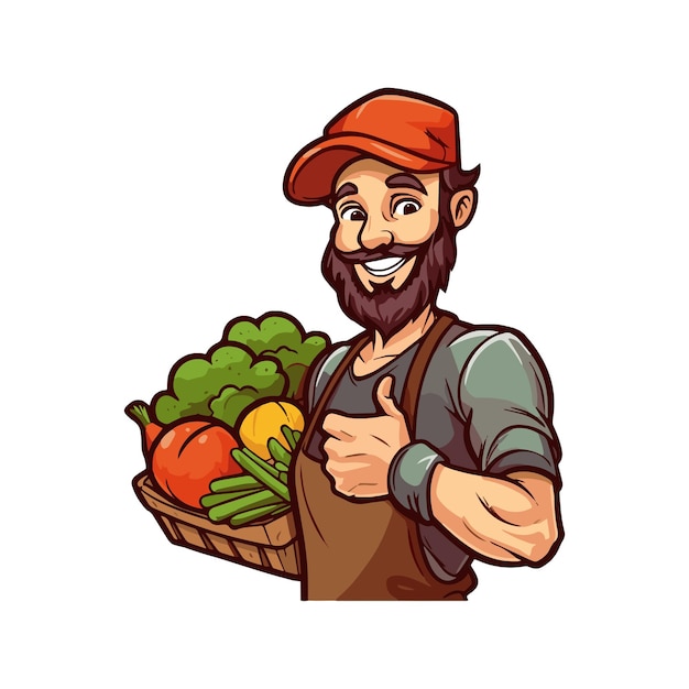 Vector a modern vector of vegetable seller mascot cartoon character with white background