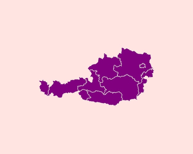 Modern Velvet Violet Color High Detailed Border Map Of Austria Isolated on Pink Background