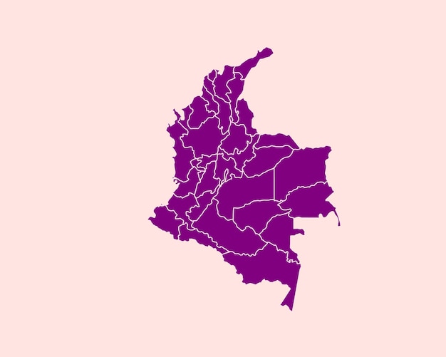 Modern velvet violet color high detailed border map of colombia isolated on purple