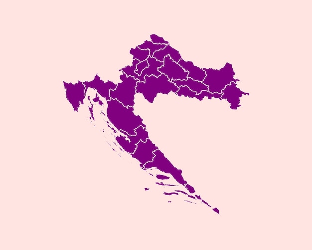 보라색에 고립 된 크로아티아의 현대 벨벳 바이올렛 색상 높은 상세한 국경 지도