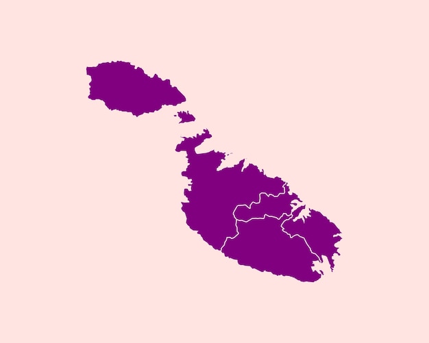 Modern Velvet Violet Color High Detailed Border Map Of Malta Isolated on Pink