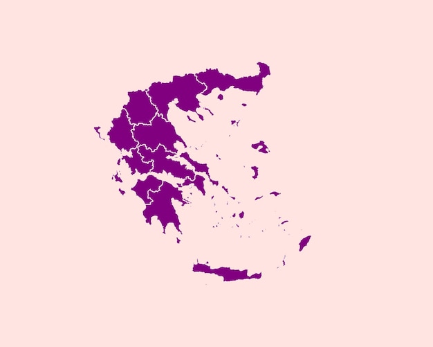 보라색에 고립 된 그리스의 현대 벨벳 바이올렛 색상 높은 상세한 국경 지도