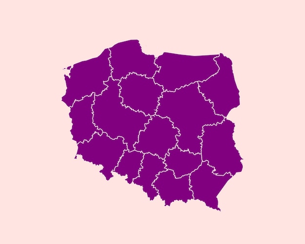 Modern Velvet Violet Color High Detailed Border Map Of Poland Isolated on Pink