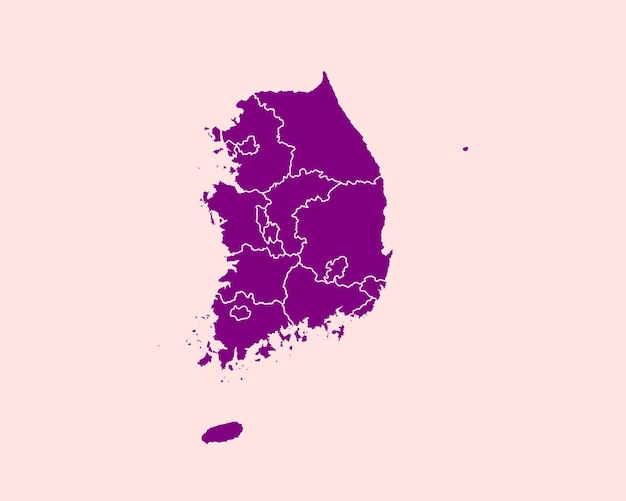 Velluto moderno colore viola alta mappa dettagliata del confine della corea del sud isolata su purple