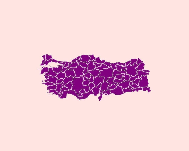 Modern velvet violet color high detailed border map of turkey isolated on pink