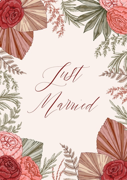 Modern vertical boho wedding designs for invitation greeting cards posters Save the date