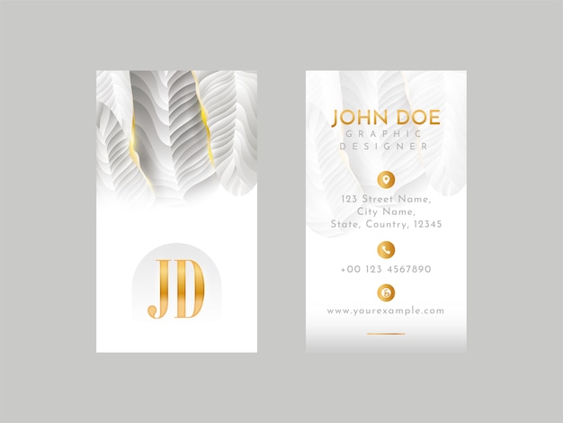 Vector modern vertical business card template with feathers in white an