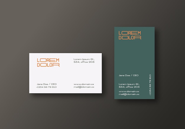 Vector modern vertical and horizontal business cards template. realistic vector stationary mockups scene with soft shadows and typographic layout. top view background decorative layout.