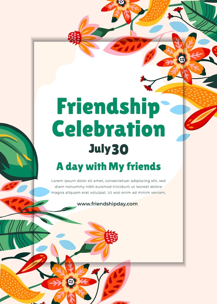 Modern Vertical poster template for friendship day celebration Florals and botanicals background