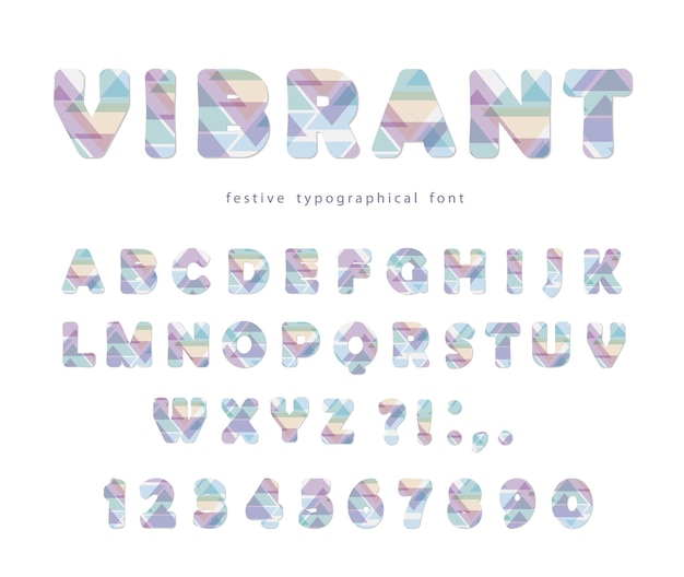 Modern vibrant font. stylized letters and numbers.