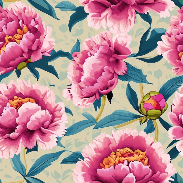 a modern and vibrant peony fabric seamless pattern with a mix of bold