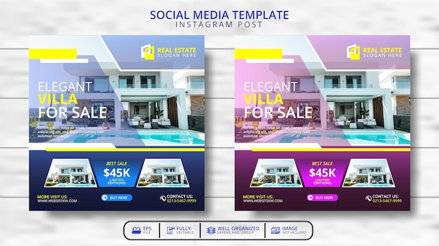 Vector modern villa for sale social media post template promotion