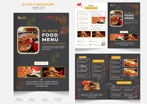 현대 빈티지 이중 음식 메뉴 레스토랑 전단지 벡터 템플릿 패스트 푸드 브로셔 디자인 서식 파일
