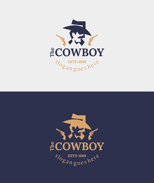 Modern vintage cowboy-logo-ontwerp met twee geweren