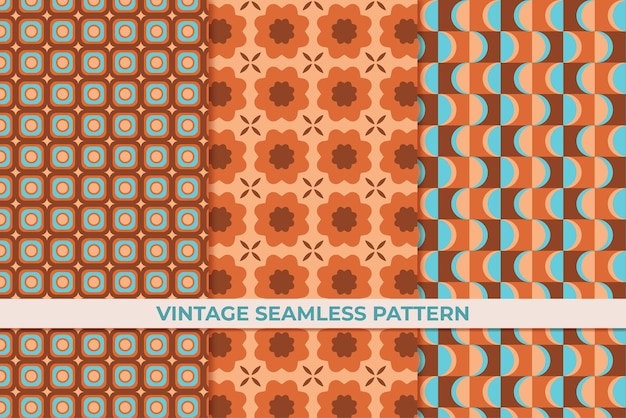 Vector modern vintage seamless pattern collection background retro flowers geometric design sixties