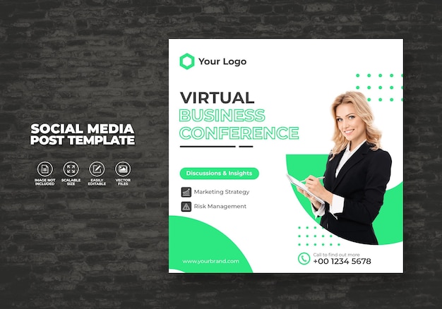 Modern virtual digital marketing conference live webinar and corporate template social media post vector