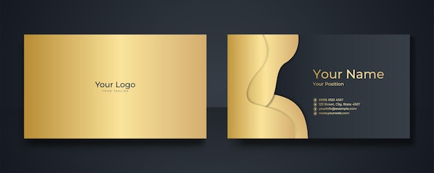 Modern visitekaartje - creatieve en schone sjabloon voor visitekaartjes. Luxe visitekaartje ontwerpsjabloon. Elegante donkere achtergrond met abstracte gouden golvende lijnen glanzend. vector illustratie