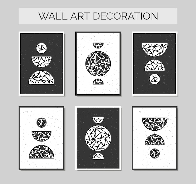 Vector modern wall art of abstract geometric shapes with boho shapes element for home interior decoration