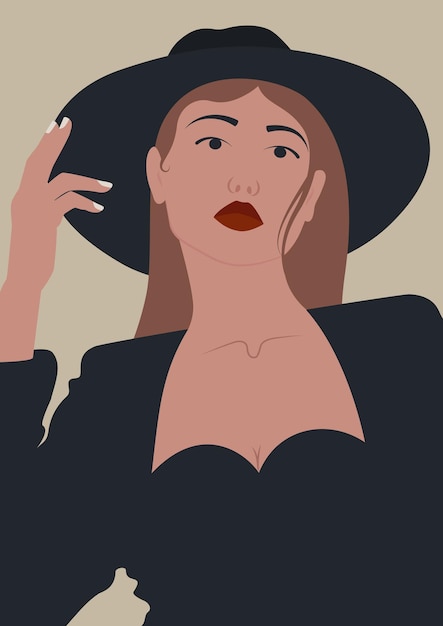 Modern wall art aesthetic poster with young woman in hat